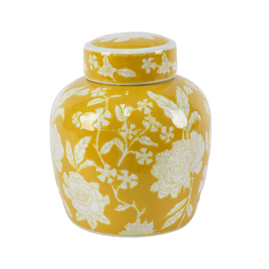 Yellow white ginger jar